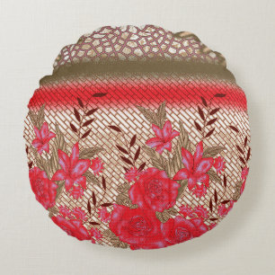 Intricate fabric design featuring floral patterns  round cushion
