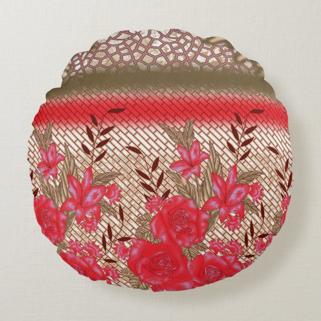 Intricate fabric design featuring floral patterns  round cushion (Front)