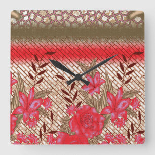 Intricate fabric design featuring floral patterns square wall clock