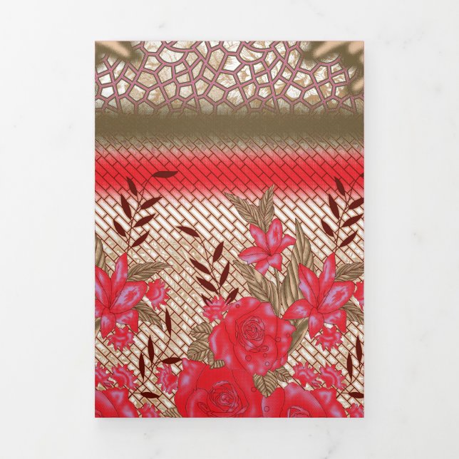 Intricate fabric design featuring floral patterns  Tri-Fold holiday card (Cover)