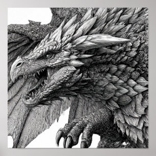 Intricate Fantasy Illustration: Detailed Dragon Poster