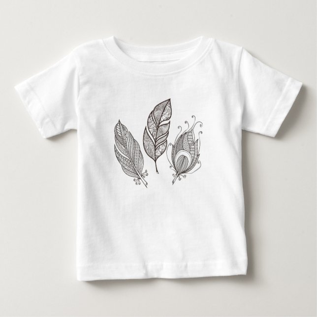 Intricate Feather Doodle Baby T-Shirt (Front)