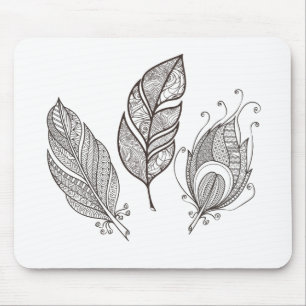Intricate Feather Doodle Mouse Mat