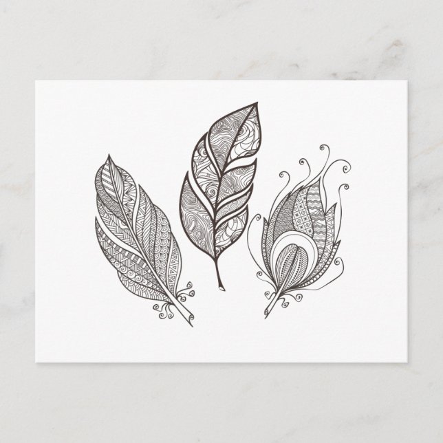 Intricate Feather Doodle Postcard (Front)