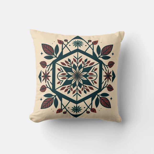 Intricate Flora Geometric Throw Pillow (Front)