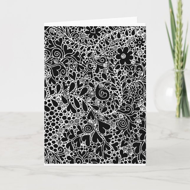 Intricate Floral and Hearts Folded Greeting Card (Front)