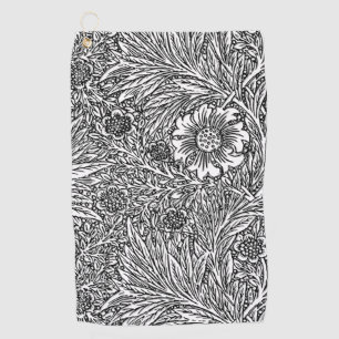Intricate Floral Design in Black and White Golf Towel
