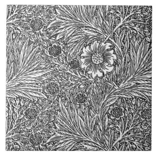 Intricate Floral Design in Black and White Tile