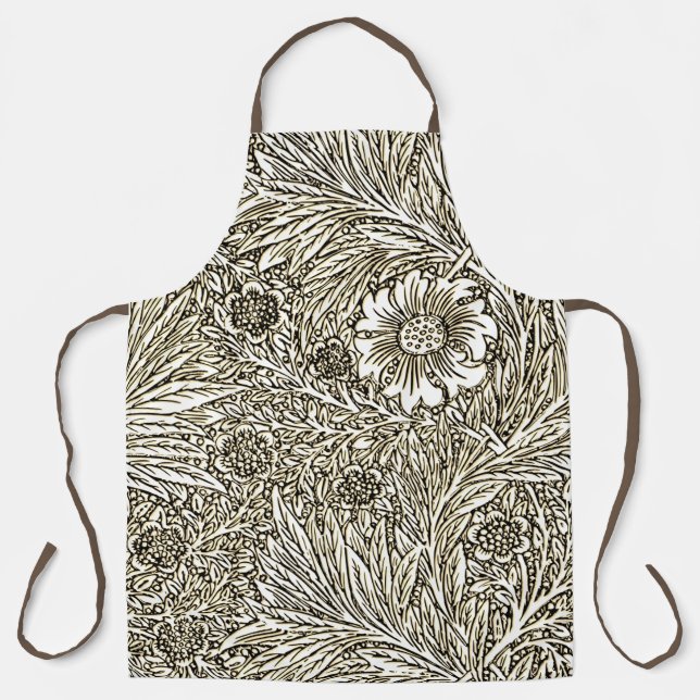 Intricate Floral Design in Brown and White Apron (Front)