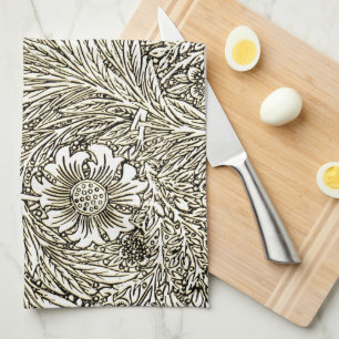 Intricate Floral Design in Brown  and White Tea Towel