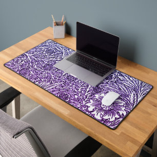 Intricate Floral Design in Purple Hues and White Desk Mat