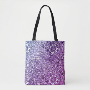 Intricate Floral Design in Purple Hues and White Tote Bag