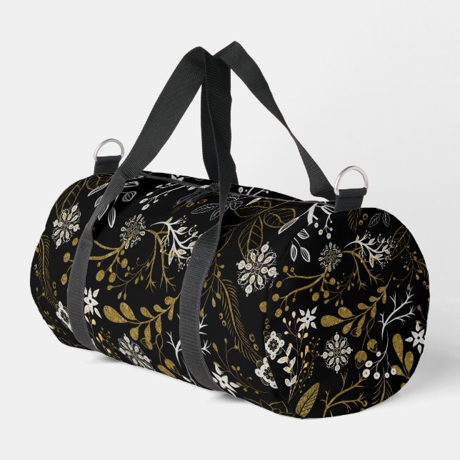 Intricate floral pattern with gold and white  duffle bag (Left Corner)