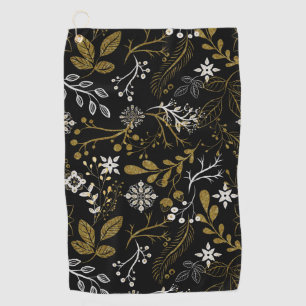 Intricate floral pattern with gold and white  golf towel