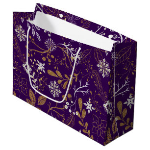 Intricate floral pattern with gold and white large gift bag
