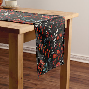 Intricate floral pattern with gold and white shor short table runner