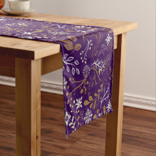 Intricate floral pattern with gold and white short table runner