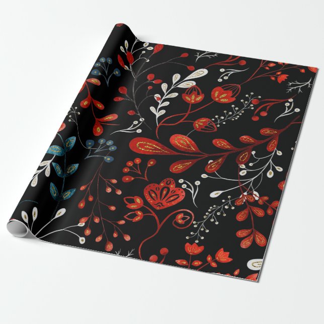 Intricate floral pattern with gold and white  wrap wrapping paper (Unrolled)