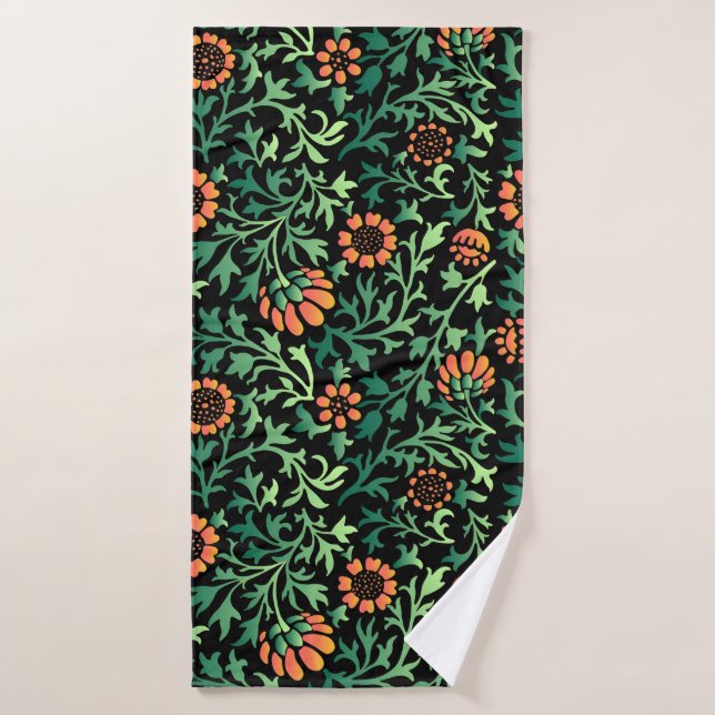 Intricate Floral Pattern with Green Leaves Bath Towel Set (Bath Towel)