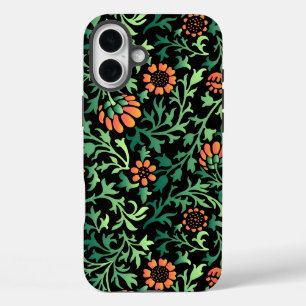 Intricate Floral Pattern with Green Leaves iPhone 16 Plus Case