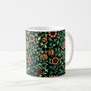 Intricate Floral Pattern with Green Leaves Coffee Mug