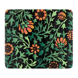 Intricate Floral Pattern with Green Leaves Cutting Board
