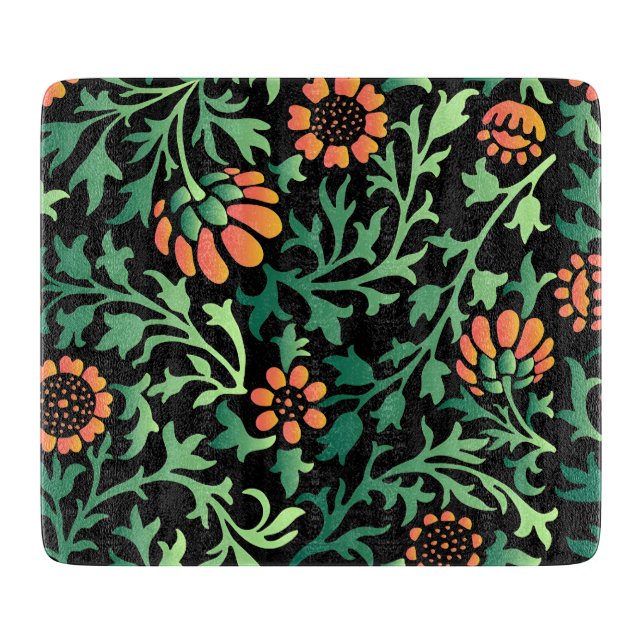 Intricate Floral Pattern with Green Leaves Cutting Board (Front)