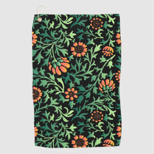 Intricate Floral Pattern with Green Leaves Golf Towel