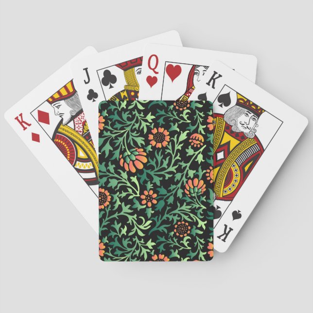 Intricate Floral Pattern with Green Leaves Playing Cards (Back)