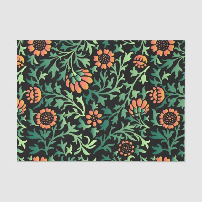 Intricate Floral Pattern with Green Leaves Tissue Paper (Front)