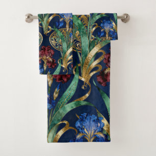 Intricate Floral Pattern with Irises Bath Towel Set