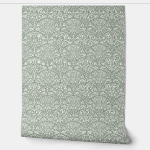 Intricate Floral Scallop Arts and Crafts Style Wallpaper