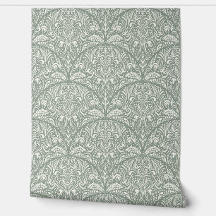 Intricate Floral Scallop Arts and Crafts Style Wallpaper