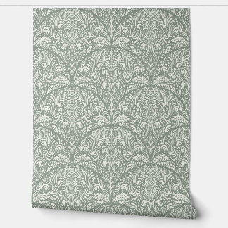 Intricate Floral Scallop Arts and Crafts Style Wallpaper
