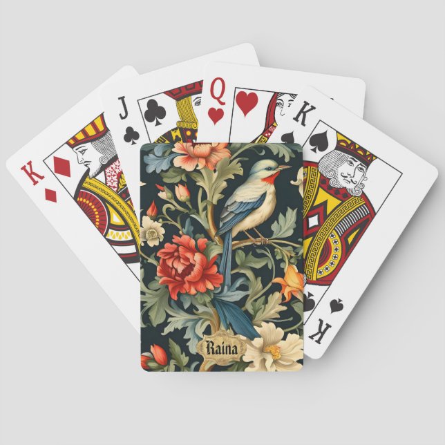Intricate Floral with Bird Playing Cards (Back)