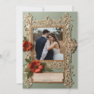 intricate frame with photo pastel wedding card