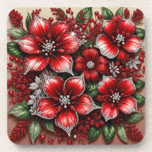 Intricate Gem Embellished Floral Design Coaster