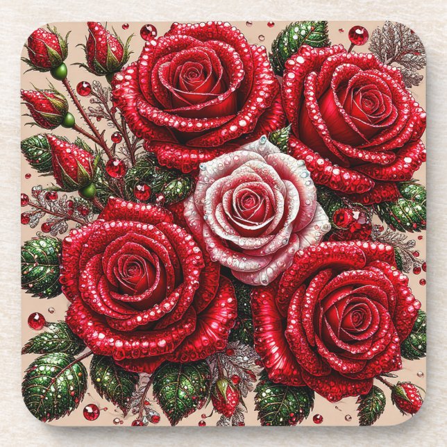 Intricate Gem Embellished Floral Design Coaster (Front)