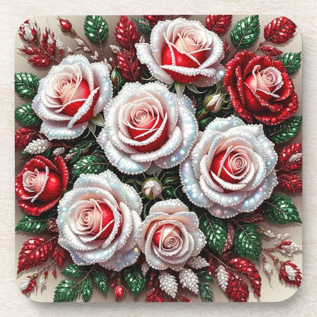 Intricate Gem Embellished Floral Design Coaster (Front)