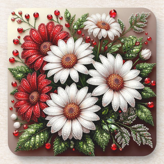 Intricate Gem Embellished Floral Design Coaster (Front)