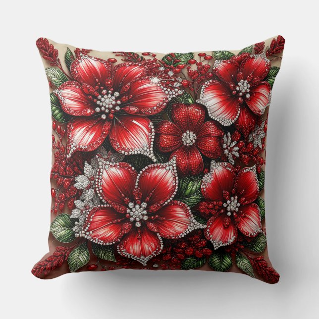 Intricate Gem Embellished Floral Design Cushion (Front)