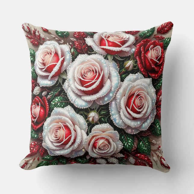 Intricate Gem Embellished Floral Design Cushion (Front)