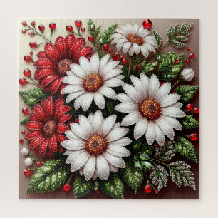 Intricate Gem Embellished Floral Design Jigsaw Puzzle