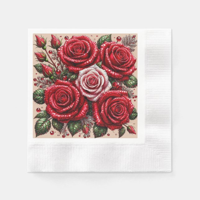 Intricate Gem Embellished Floral Design Napkin (Front)