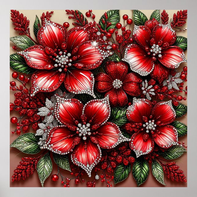 Intricate Gem Embellished Floral Design Poster (Front)