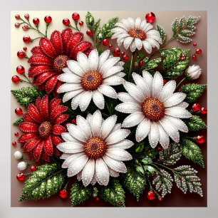 Intricate Gem Embellished Floral Design Poster