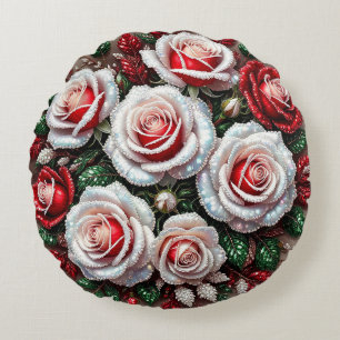 Intricate Gem Embellished Floral Design Round Cushion