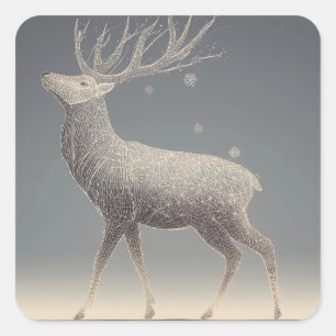 Intricate Geometric Line Art of a Majestic Stag Square Sticker