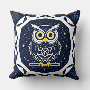 Intricate Geometric Owl Illustration Cushion