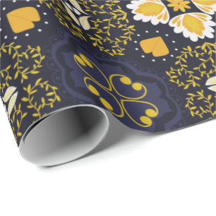 Intricate geometric pattern with dark blue wrapping paper